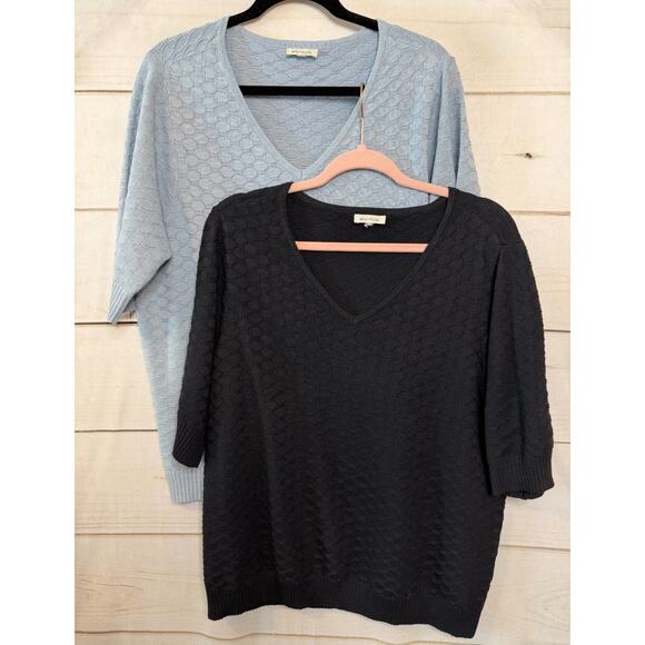 Lot of Two Ella Moss Size XXL Sweaters - Navy & Light Blue Solid Color Classic - Picture 4 of 9